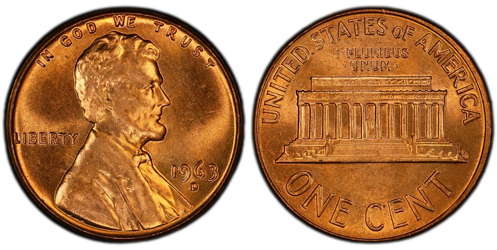1963 Lincoln Memorial cent obverse and reverse showing penny design and condition