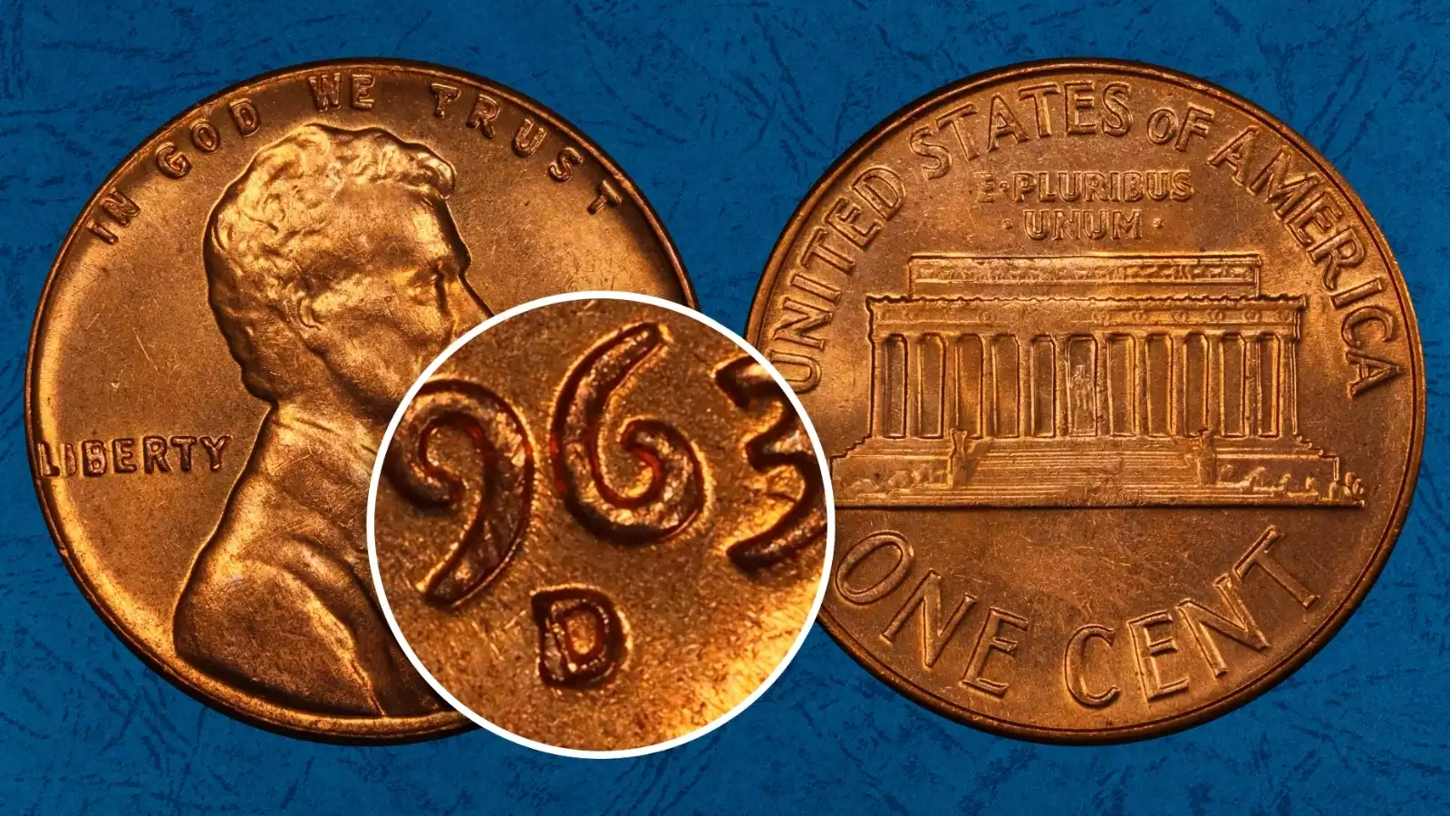 1963 Lincoln penny doubled die obverse DDO error showing doubled date and LIBERTY lettering under magnification